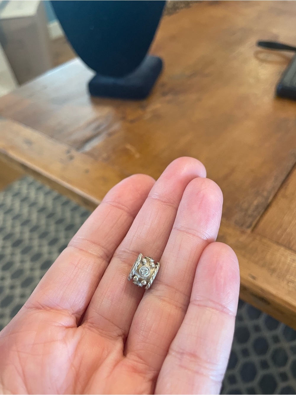 Pandora Silver Charm Bead with Clear Crystal Accent